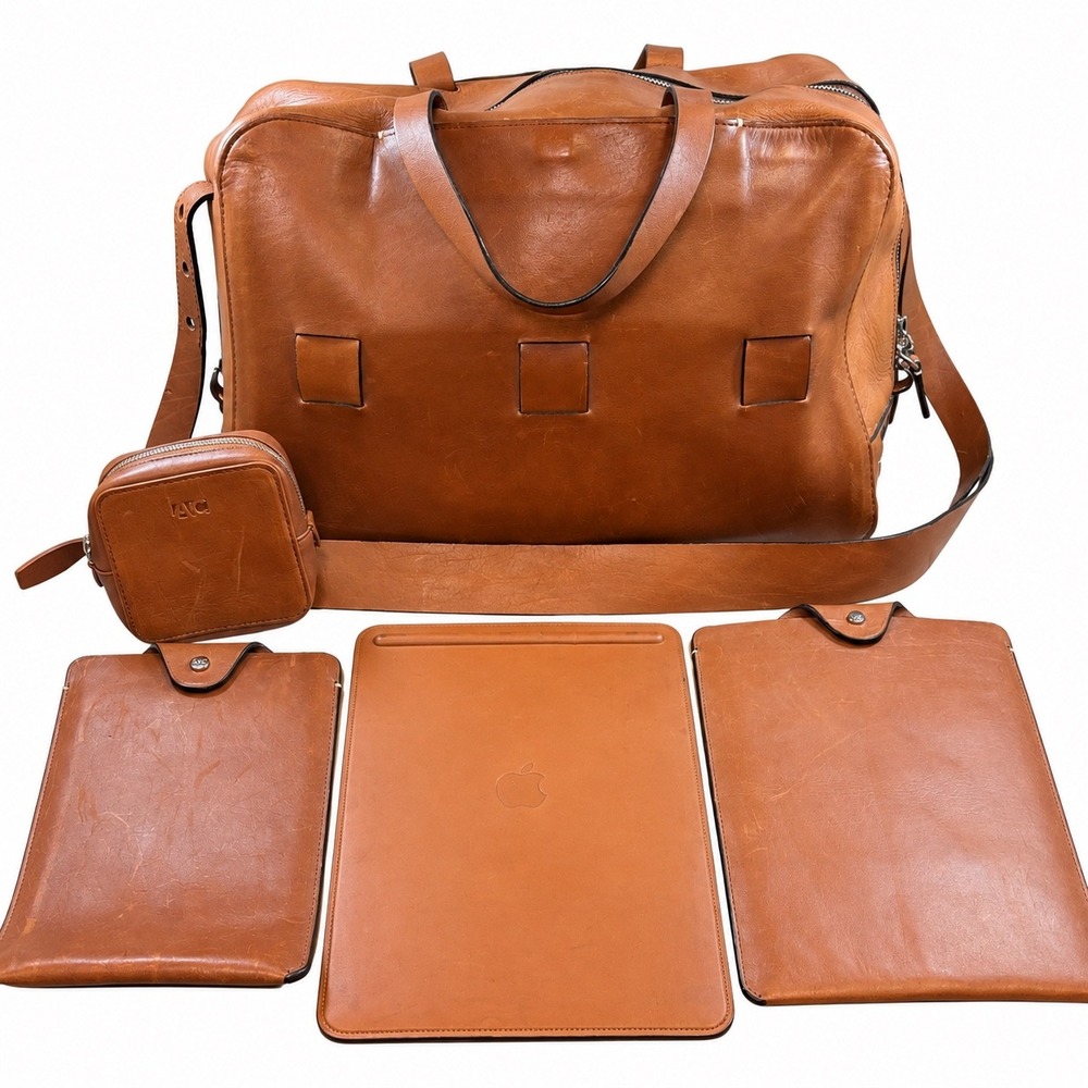 Anson Calder Day Bag Cognac French Calfskin Leather Modular Travel Business Bag